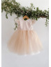 Beaded Champagne Lace Tulle V Back Cute Flower Girl Dress